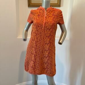 ALBERTA FERRETTI Embroidered Tunic Mini Dress Orange Short Sleeve Size 4